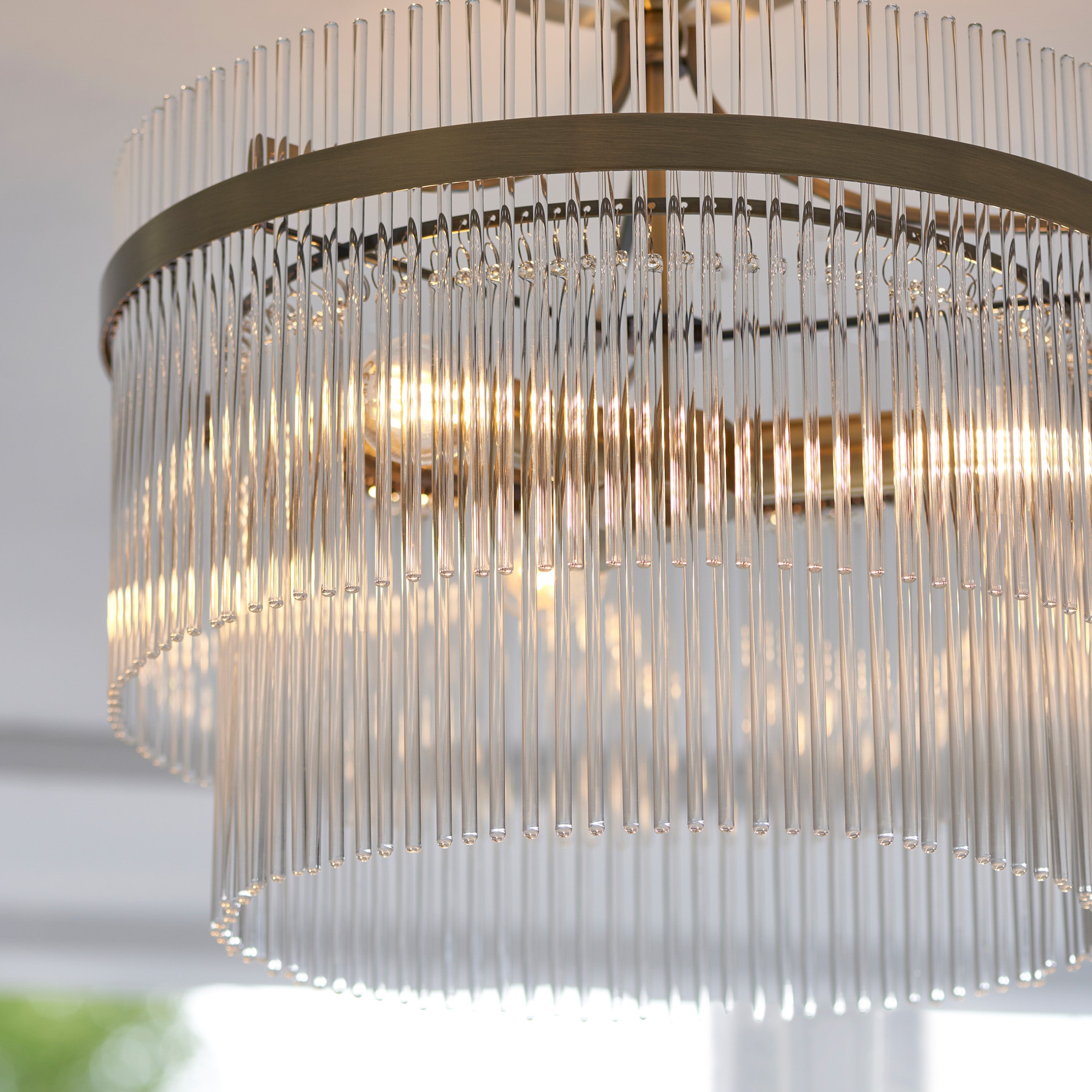 Vizzini Antique Brass & Glass Rods Ceiling Light